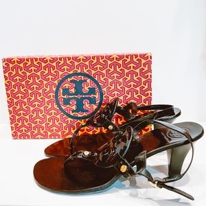 Tory Burch black patent leather heel sandals
